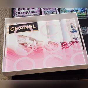 New Acrylic White And Pink Serving Tray 12x14 In